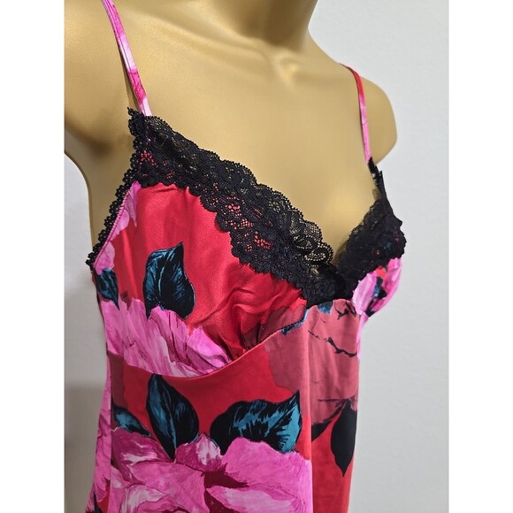 Vtg Y2K Babydoll Fairy Goth Cami Top Satin Womens Sm Pink Red Bright Lace Floral - Picture 2 of 5